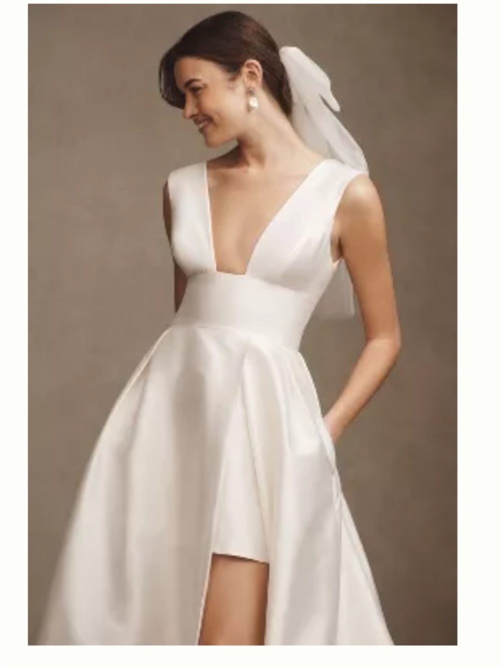 Elegant White V-Neck Satin Bridal Dress